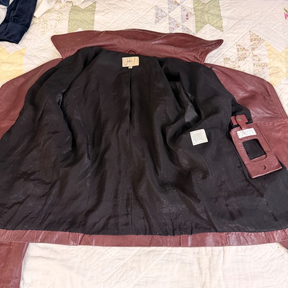 Womens Brown Leather Moto Jacket Asymmetrical Zip Y2K Flip Phone Pocket Size S - Picture 10 of 16